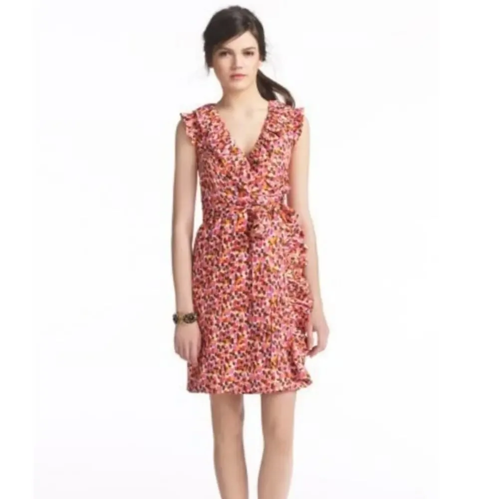 Kate Spade Aubrey Pink Ruffle Silk Wrap Dress Event NYE Going Out Preppy Sz 4